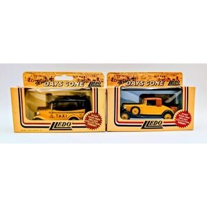 Lledo Models of Days Gone Diecast Car Set Yellow Taxi and Coupe Made in England